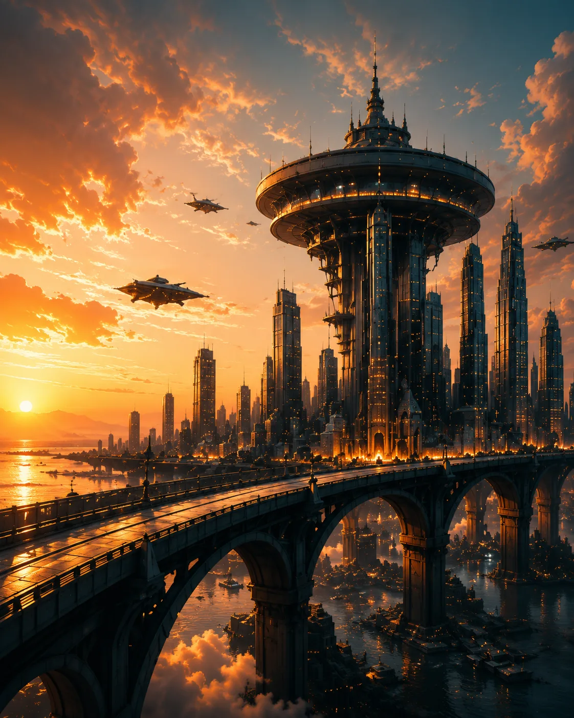 A futuristic AI-generated city created with DreamMotion's AI image generator